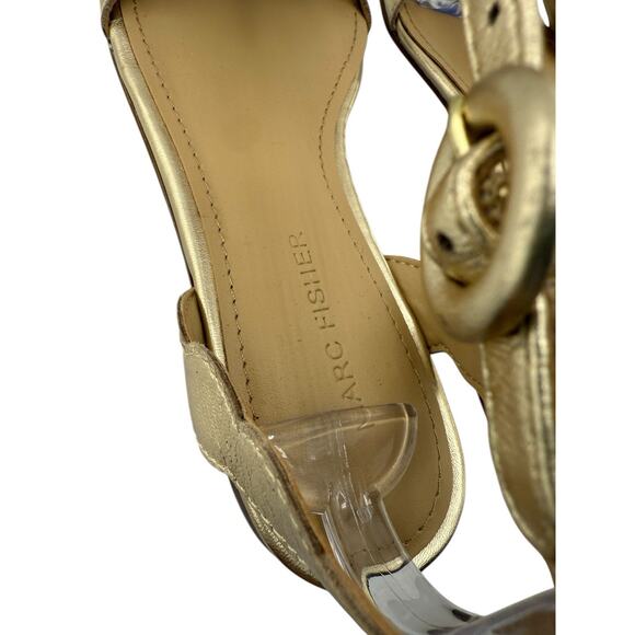 Marc Fisher Elana Leather Casual Ankle Strap Women Sandals Size 6 Gold NWB - Picture 6 of 9